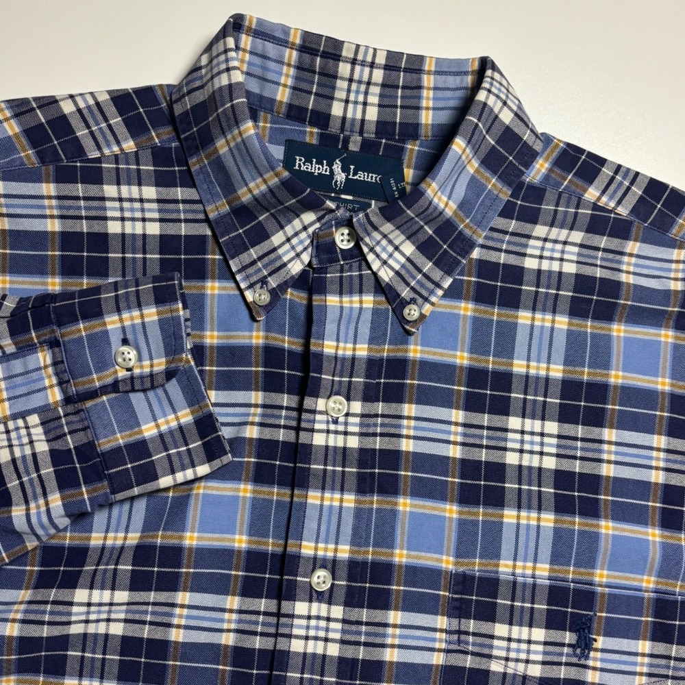 Ralph Lauren Big Shirt Blue Plaid Oxford Men's L Long Sleeve Button Down Pony